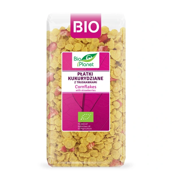 Bio planet płatki kukurydziane z truskawkami bez dodatku cukrów bio 250 g