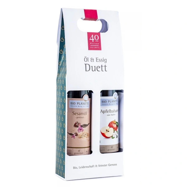 Bio planete zestaw prezentowy olej z prażonych nasion sezamu & ocet balsamiczny jabłkowy (2 x 250 ml)