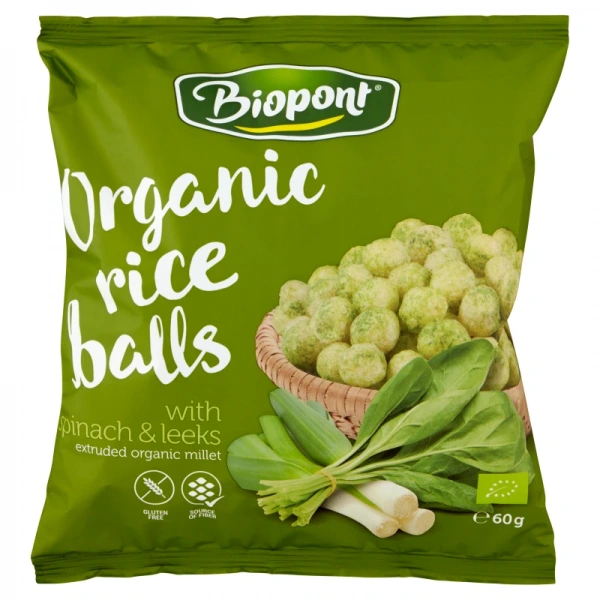 Biopont chrupki ryżowe ze szpinakiem i porem bezglutenowe bio 60 g