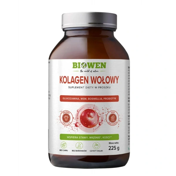 Biowen Kolagen wołowy typu I II III proszek 225 g