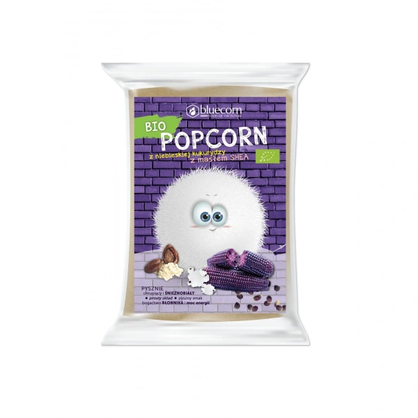 Bluecorn popcorn z niebieskiej kukurydzy z shea i solą do przygotowania w mikrofalówce bezglutenowy bio 100 g