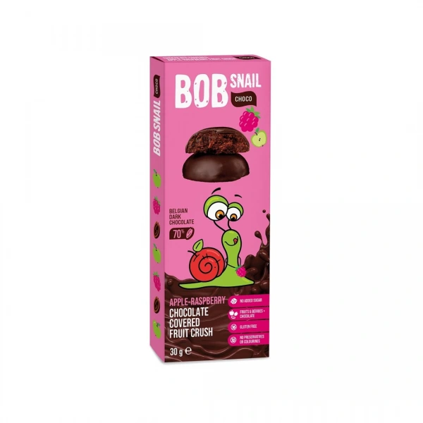 Bob snail przekąska choco jabłko  malina w ciemnej czekoladzie belgijskiej bez dodatku cukrów bezglutenowa 30 g