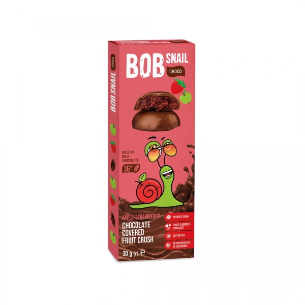 Bob snail przekąska choco jabłko  truskawka w mlecznej czekoladzie bielgijskiej bez dodatku cukrów bezglutenowa 30 g