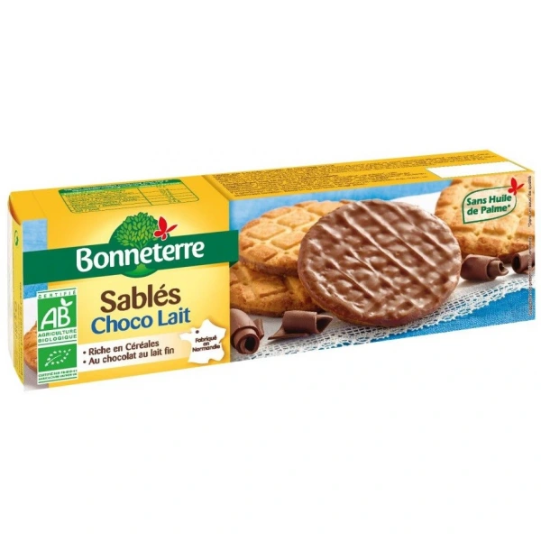 Bonneterre ciastka oblane mleczną czekoladą bio 120 g