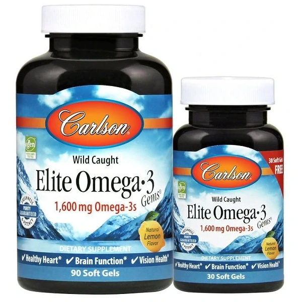 Carlson Labs Elite Omega 3 1600mg  90 + 30 kapsułek o smaku cytrynowym