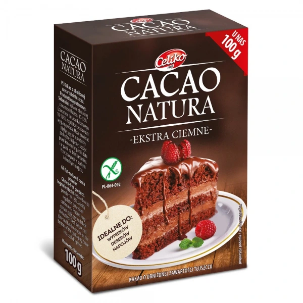Celiko kakao w proszku o obniżonej zawartości tłuszczu ekstra ciemne bezglutenowe 100 g