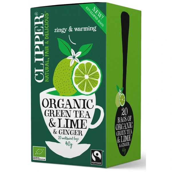 Clipper herbata zielona z limonką i imbirem fair trade bio (20 x 2 g) 40 g