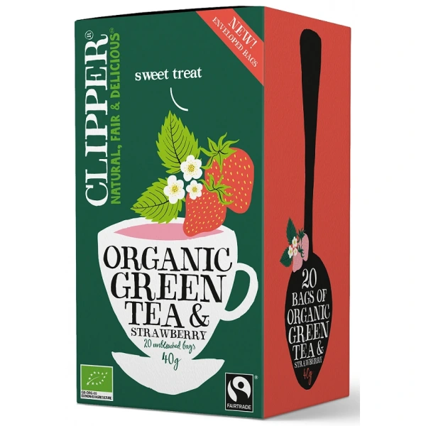 Clipper herbata zielona z truskawką fair trade bio (20 x 2 g) 40 g