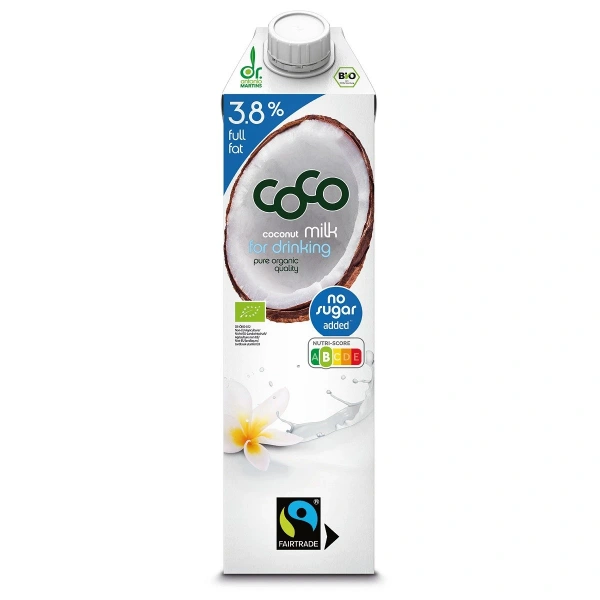 Coco (dr martins) coconut milk  napój kokosowy do picia 3,8 % tłuszczu bez dodatku cukrów fair trade bio 1 l