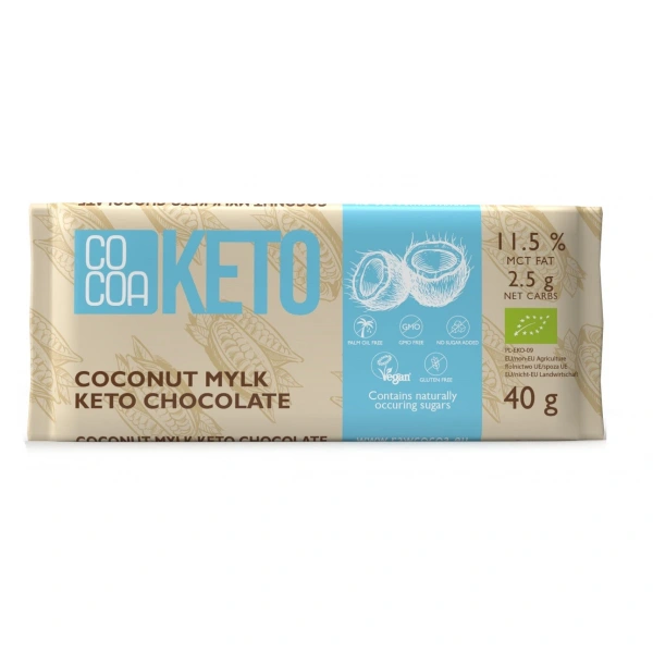 Cocoa czekolada kokosowa z olejem mct bez dodatku cukrów bezglutenowa keto bio 40 g