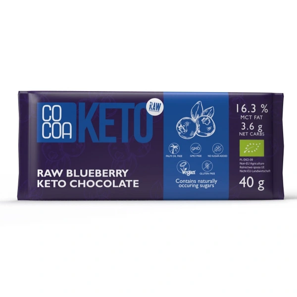 Cocoa czekolada z jagodami i olejem mct bez dodatku cukrów bezglutenowa keto bio 40 g