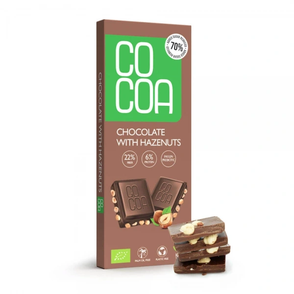 Cocoa czekolada z orzechami laskowymi 70 % mniej cukru bio 40 g