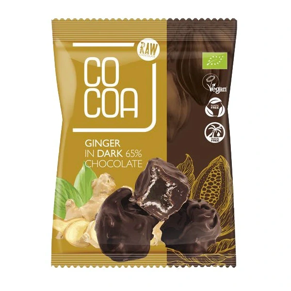 Cocoa imbir kandyzowany w ciemnej czekoladzie 65 % bio 70 g