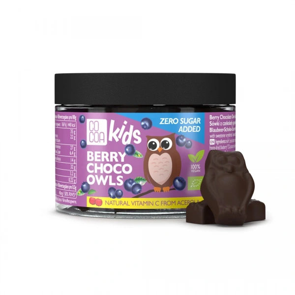 Cocoa kids sówki z czekolady jagodowej z witaminą c z aceroli bez dodatku cukrów bio 120 g