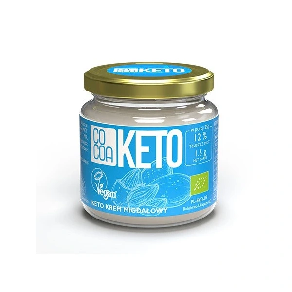 Cocoa krem migdałowy z olejem mct bez dodatku cukrów bezglutenowy keto bio 200 g