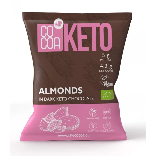 Cocoa migdały w czekoladzie keto z olejem mct bez dodatku cukrów bezglutenowe bio 70 g