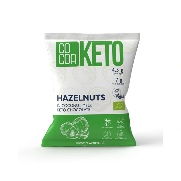 Cocoa orzechy laskowe w czekoladzie keto z olejem mct bez dodatku cukrów bezglutenowe bio 70 g