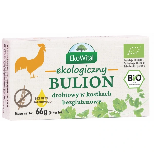 EKOWITAL Bulion drobiowy w kostkach bez oleju palmowego BEZGL. BIO 66 g