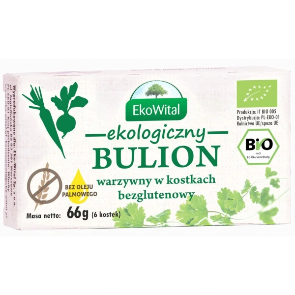 EKOWITAL Bulion warzywny w kostkach bez drożdży, bez oleju palmowego BEZGL. BIO 60 g