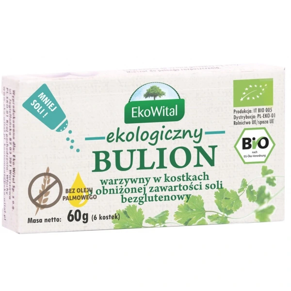 EKOWITAL Bulion warzywny w kostkach o obniżonej zawartości soli bez oleju palmowego BEZG. BIO 60 g