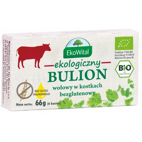 EKOWITAL Bulion wołowy w kostkach bez oleju palmowego BEZGL. BIO 66 g