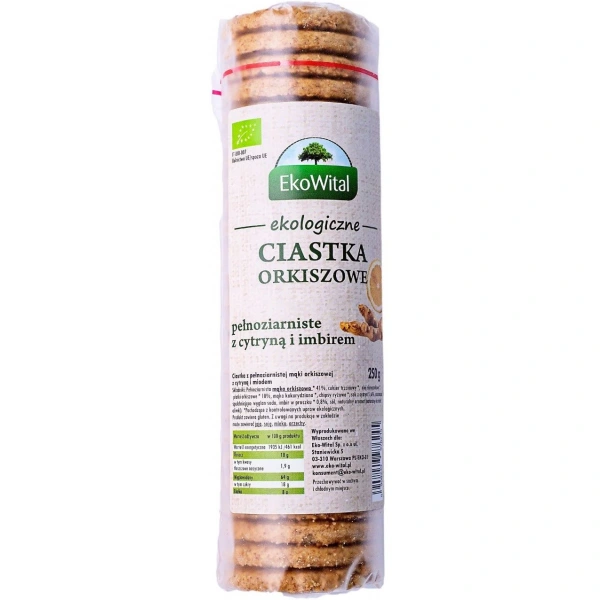 EKOWITAL Ciastka orkiszowe pełnoziarniste z cytryną i imbirem BIO 250 g