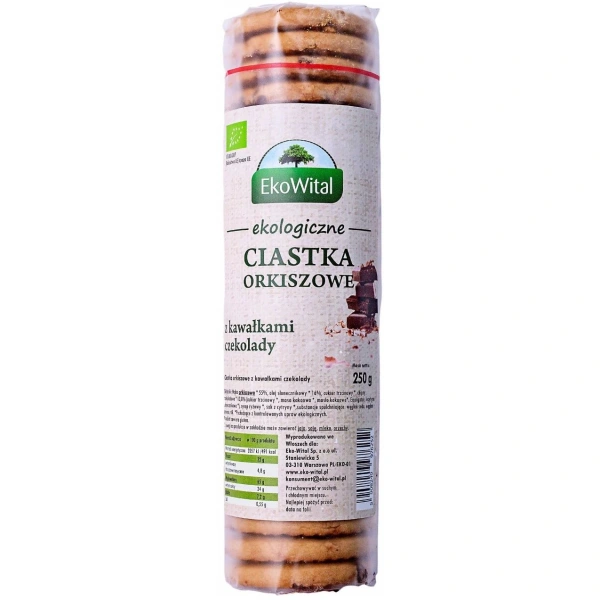 EKOWITAL Ciastka orkiszowe pełnoziarniste z kawałkami czekolady BIO 250 g