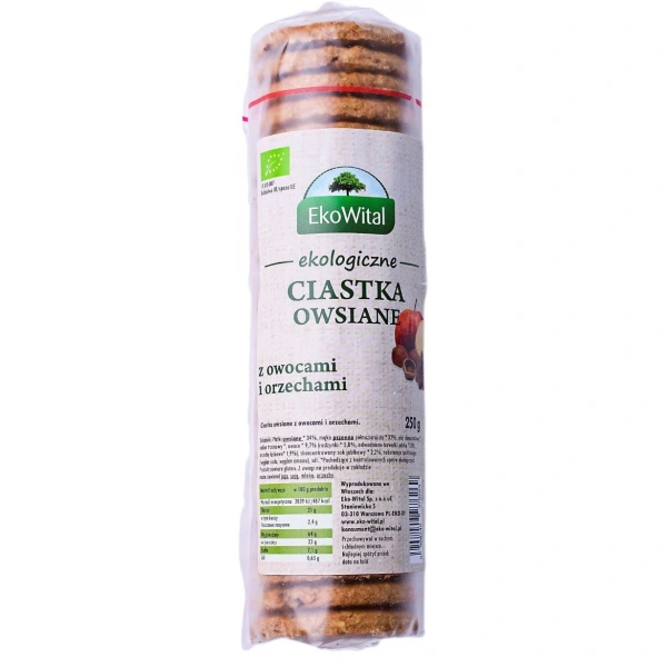 EKOWITAL Ciastka owsiane z owocami i orzechami BIO 250 g