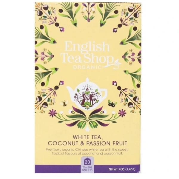 ENGLISH TEA SHOP Herbata biała z trawą cytrynową, kakao, imbirem, marakują i kokosem (20x2) BIO 40 g