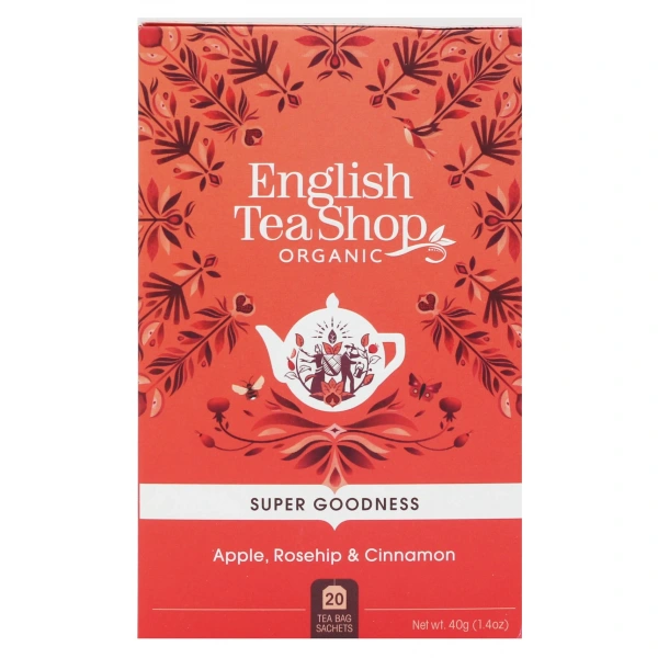 ENGLISH TEA SHOP Herbatka z hibiskusa z owocem dzikiej róży, jabłkiem, cynamonem i miętą pieprzową (20x2) BIO 40 g
