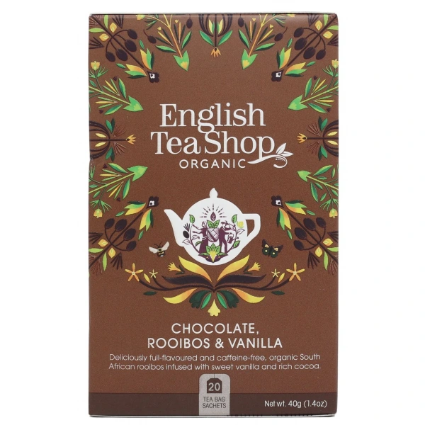 ENGLISH TEA SHOP Herbatka ziołowa rooibos z ziarnami kakaowca i laską wanilii (20x2) BIO 40 g