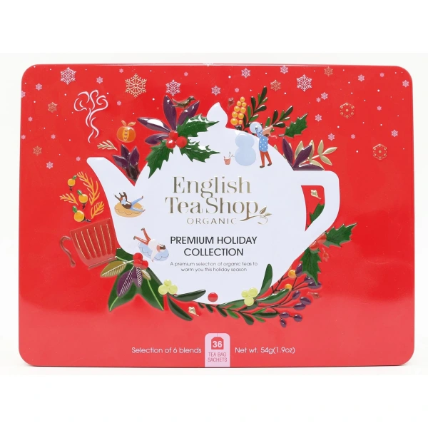 ENGLISH TEA SHOP Zestaw herbatek Premium Holiday Collection w ozdobnej czerwonej puszce BIO 44 g BN