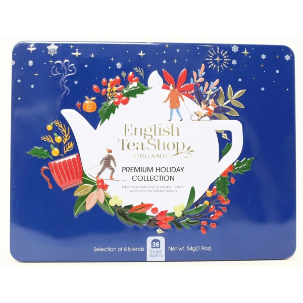 ENGLISH TEA SHOP Zestaw herbatek Premium Holiday Collection w ozdobnej niebieskiej puszce BIO 72g BN