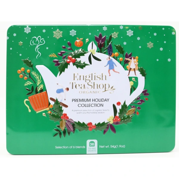 ENGLISH TEA SHOP Zestaw herbatek Premium Holiday Collection w ozdobnej zielonej puszcze BIO 44g BN