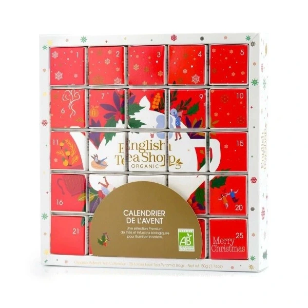 ENGLISH TEA SHOP Zestaw herbatek świątecznych Kalendarz Adwentowy PUZZLE czerwony BIO 50g BN