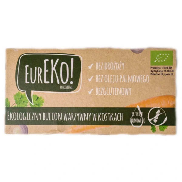 EUREKO Bulion warzywny w kostkach bez drożdży, bez oleju palmowego BEZGL. BIO 100 g