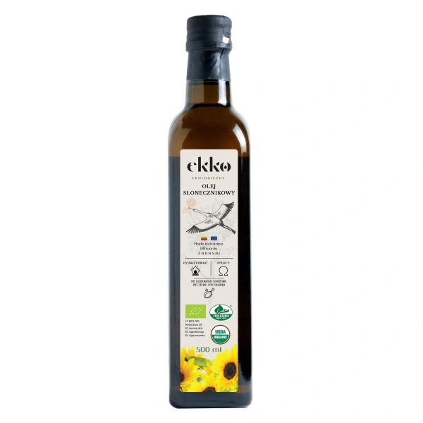 Ekko olej słonecznikowy do gotowania i smażenia tłoczony na zimno bio 500 ml