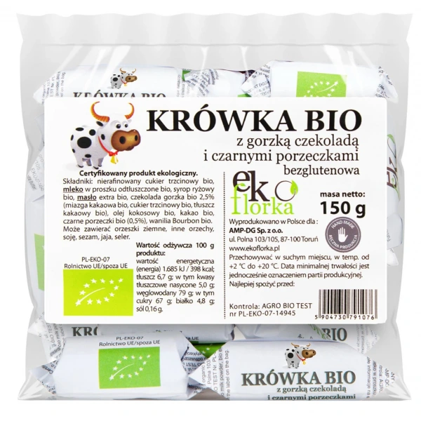 Ekoflorka krówki z gorzką czekoladą i czarnymi porzeczkami bezglutenowe bio 150 g