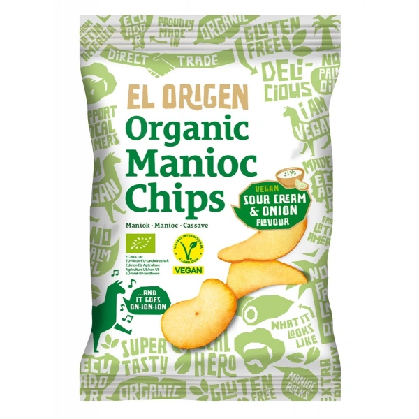 El origen chipsy z manioku o smaku śmietankowo  cebulowym wegańskie bezglutenowe bio 60 g