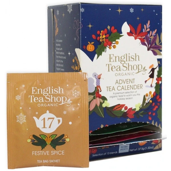 English tea shop kalendarz adwentowy niebieski (herbaty i herbatki) bio (13 smaków) (25 x 1,5 g) 37,5 g