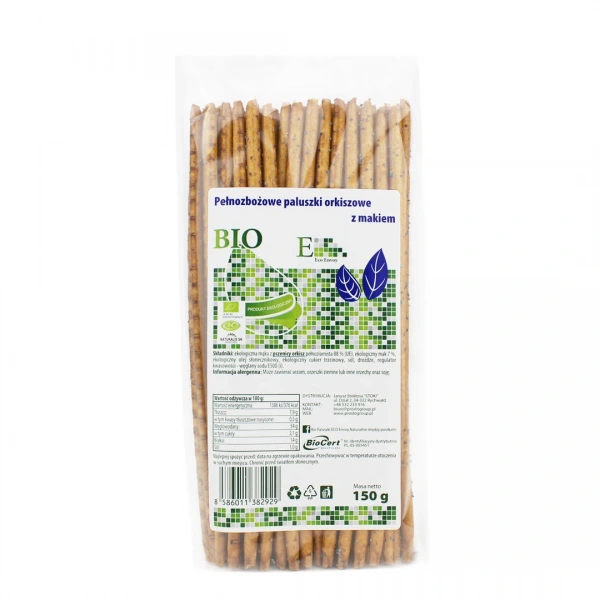 Envoy paluszki orkiszowe pełnoziarniste z makiem bio 150 g