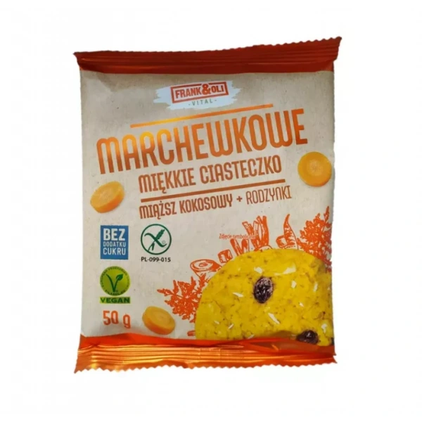 Frank&Oli Ciastko Miękkie Marchewkowe z Miąższem Kokosowym i Rodzynkami 50g
