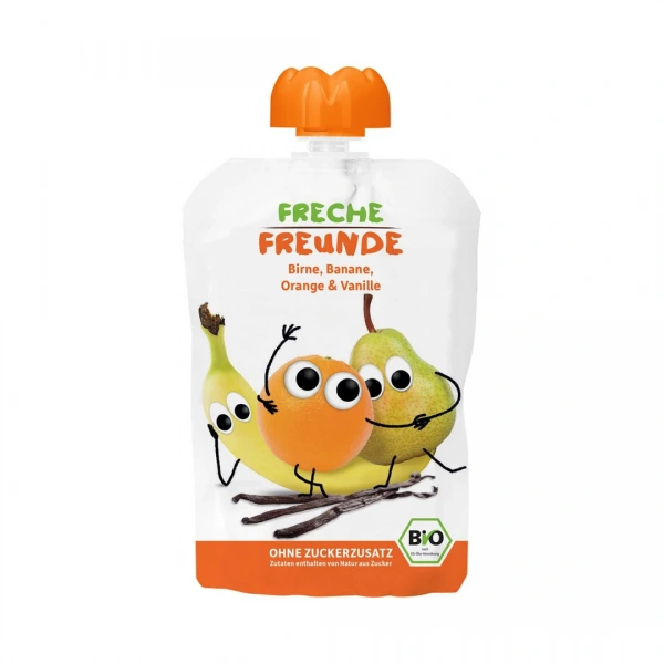 Freche freunde mus gruszka  jabłko  banan  pomarańcza  wanilia bez dodatku cukrów bezglutenowy od 8 miesiąca bio 100 g