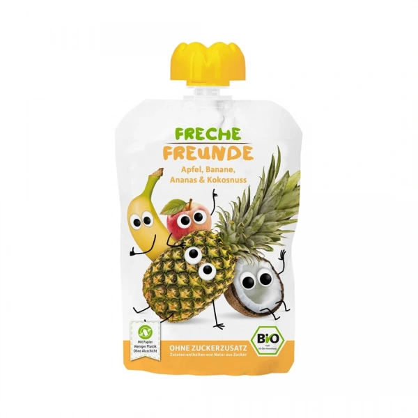 Freche freunde mus jabłko  banan  ananas  kokos bez dodatku cukrów bezglutenowy od 6 miesiąca bio 100 g