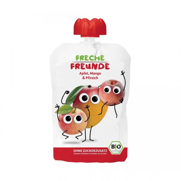 Freche freunde mus jabłko  mango  brzoskwinia bez dodatku cukrów bezglutenowy od 6 miesiąca bio 100 g