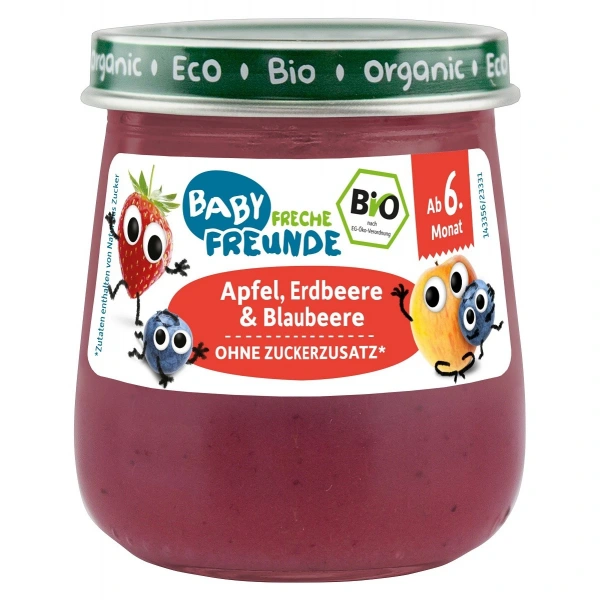 Freche freunde mus jabłko  truskawka  jagoda bez dodatku cukrów bezglutenowy od 6 miesiąca bio 120 g