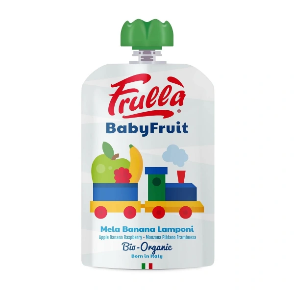 Frulla mus jabłko  banan  malina bez dodatku cukrów bezglutenowy od 6 miesiąca bio 100 g