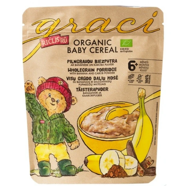 GRACI Kaszka pełnoziarnista z karobem i bananem od 6 mies. BIO 140 g