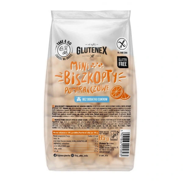 Glutenex biszkopty mini pomarańczowe bez dodatku cukrów bezglutenowe 85 g