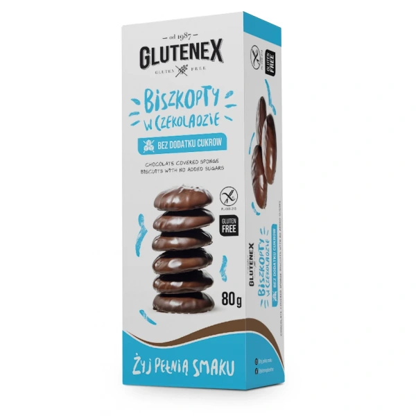 Glutenex biszkopty w czekoladzie bez dodatku cukrów bezglutenowe 80 g